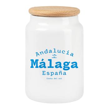 Malaga Andalousie Bleu côtier - Boîte à biscuits avec couvercle en bois - blanc - Devant