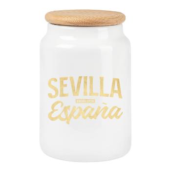 Sevilla España Vintage - Cookie Jar with Wooden Lid - white - Front