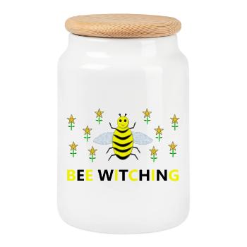 Bee Witching Pagan Bee and Pentacle Daffodils - Cookie Jar with Wooden Lid - white - Front