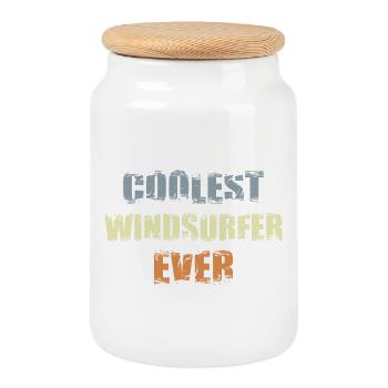 Cool windsurfer - Cookie Jar with Wooden Lid - white - Front