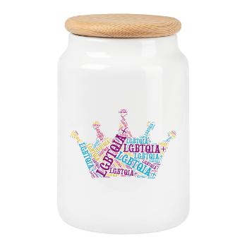LGBTQIA+ Crown Word Cloud Lgbt Gay Pride T-Shirt - Keksdose mit Holzdeckel - Weiß - Vorne