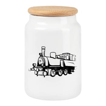 Dessin de train - Boîte à biscuits avec couvercle en bois - blanc - Devant
