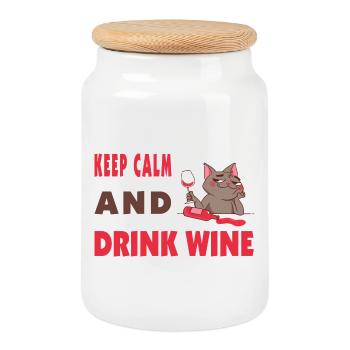 Keep calm and drink wine - Cookie Jar with Wooden Lid - white - Front
