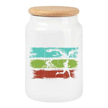 Rayures de triathlon Athletic Motion - Boîte à biscuits avec couvercle en bois - blanc - Devant