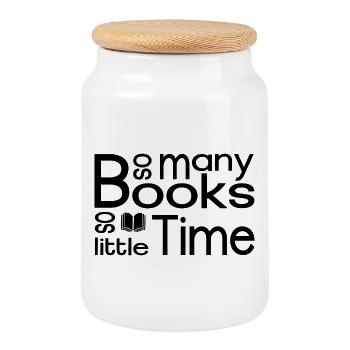 So many books, so little time - Cookie Jar with Wooden Lid - white - Front