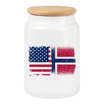 Drapeau Mashup États-Unis Norvège - Boîte à biscuits avec couvercle en bois - blanc - Devant