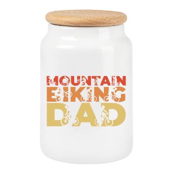 Funny mountain biker father - Cookie Jar with Wooden Lid - white - Front