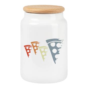 Retro Pizza Sketch - Cookie Jar with Wooden Lid - white - Front