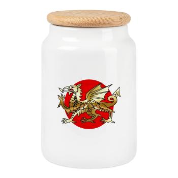 Welsh Dragon, Wales Dragon, England - Cookie Jar with Wooden Lid - white - Front