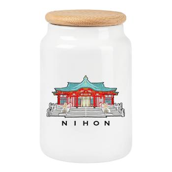 Japan, Shinto Shrine Koshikiiwa, Kansai Region - Cookie Jar with Wooden Lid - white - Front