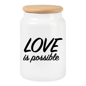 L’amour est possible - Message d’amour positif - Boîte à biscuits avec couvercle en bois - blanc - Devant