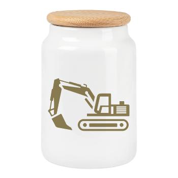 Contours d’une excavatrice : silhouette d’un opérateur d’engin de chantier - Boîte à biscuits avec couvercle en bois - blanc - Devant