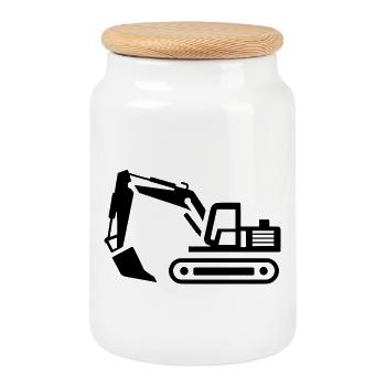 Contours d’une excavatrice : silhouette d’un opérateur d’engin de chantier - Boîte à biscuits avec couvercle en bois - blanc - Devant