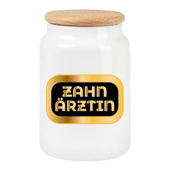 Geschenke für Zahnärztin - ZAHNMEDIZINERIN - Keksdose mit Holzdeckel - Weiß - Vorne
