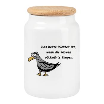 Möwe - Das beste Wetter ist, wenn die Möwen ... - Keksdose mit Holzdeckel - Weiß - Vorne