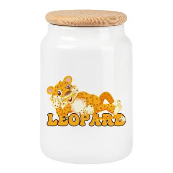Leopard Cub Cartoon Pop Art - Keksdose mit Holzdeckel - Weiß - Vorne