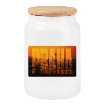 Prager Sonnenuntergang Skyline - Keksdose mit Holzdeckel - Weiß - Vorne