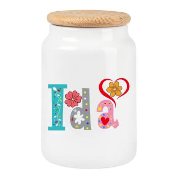 Personalized Ida Name - Cookie Jar with Wooden Lid - white - Front