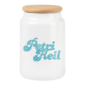 Petri Heil Angler Hobby Fish Scale Pattern - Cookie Jar with Wooden Lid - white - Front