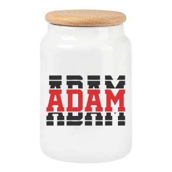Adam t-shirt t-shirt gift idea stacked text - Cookie Jar with Wooden Lid - white - Front