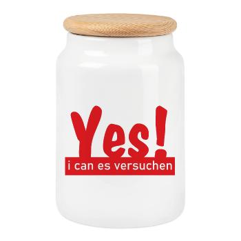 Yes i can es versuchen! - Keksdose mit Holzdeckel - Weiß - Vorne