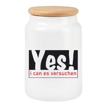 Yes i can es versuchen! - Keksdose mit Holzdeckel - Weiß - Vorne