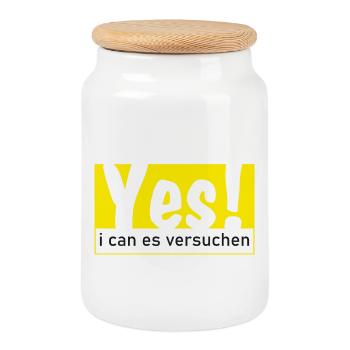 Yes i can es versuchen! - Keksdose mit Holzdeckel - Weiß - Vorne