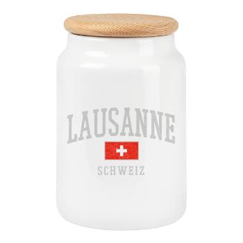 Emblème vintage de Lausanne, Suisse - Boîte à biscuits avec couvercle en bois - blanc - Devant