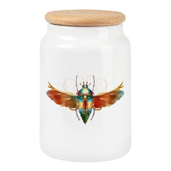 imaginative colorful shimmering insect with wings - Cookie Jar with Wooden Lid - white - Front