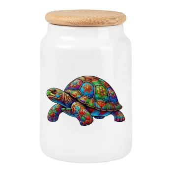 Turtle - Cookie Jar with Wooden Lid - white - Front