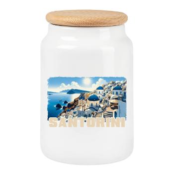 Santorin, Grèce, océan, volcan Akrotiri - Boîte à biscuits avec couvercle en bois - blanc - Devant