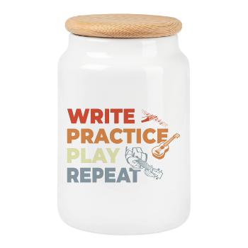 Ukulele Quote Retro Style - Cookie Jar with Wooden Lid - white - Front