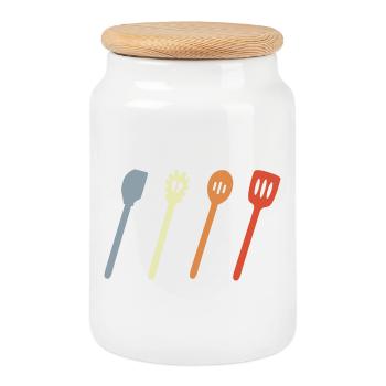 Croquis de cuillère de cuisine - Boîte à biscuits avec couvercle en bois - blanc - Devant