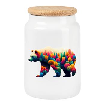Bear - Cookie Jar with Wooden Lid - white - Front