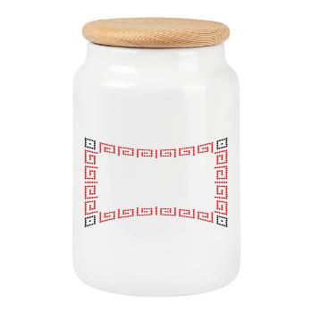 Frame pattern red - Cookie Jar with Wooden Lid - white - Front