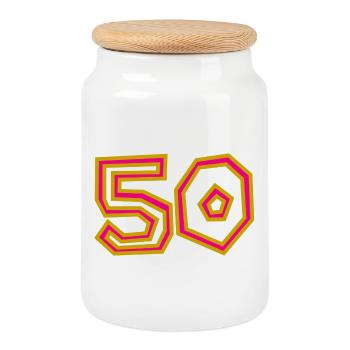 50. 50 YEARS. 50th ANNIVERSARY. 50 YEARS ANNIVERSARY. - Cookie Jar with Wooden Lid - white - Front