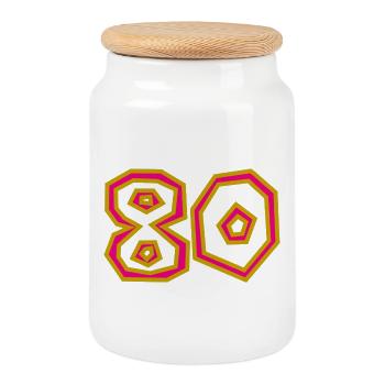 80. 80 ANS. 80e ANNIVERSAIRE. ANNIVERSAIRE 80 ANS. - Boîte à biscuits avec couvercle en bois - blanc - Devant
