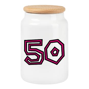 50. 50 YEARS. 50th ANNIVERSARY. 50 YEARS ANNIVERSARY. - Cookie Jar with Wooden Lid - white - Front