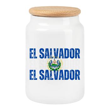 Flag of El Salvador, Salvadoran pride - Cookie Jar with Wooden Lid - white - Front