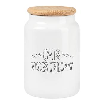 Cats make me happy - Cookie Jar with Wooden Lid - white - Front