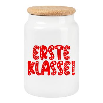 Komplimente Lob - Erste Klasse Schulanfang - Keksdose mit Holzdeckel - Weiß - Vorne