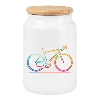 Vibrant Cycling Line Art - Cookie Jar with Wooden Lid - white - Front