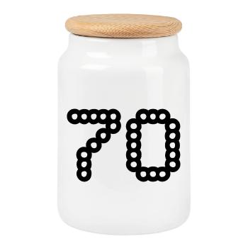 70. 70 JAHRE. 70-JÄHRIGES JUBILÄUM. 70-JÄHRIGES JUBILÄUM. - Keksdose mit Holzdeckel - Weiß - Vorne