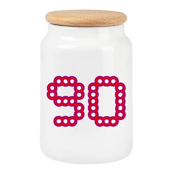 90. 90 ANS. 90e ANNIVERSAIRE. ANNIVERSAIRE 90 ANS. - Boîte à biscuits avec couvercle en bois - blanc - Devant