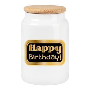 VŒUX DE JOYEUX ANNIVERSAIRE - FÉLICITATIONS - Boîte à biscuits avec couvercle en bois - blanc - Devant