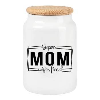 Super Mom Super Wife - Cookie Jar with Wooden Lid - white - Front