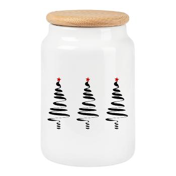 FIR. CHRISTMAS. MERRY CHRISTMAS. HAPPY NEW YEAR - Cookie Jar with Wooden Lid - white - Front