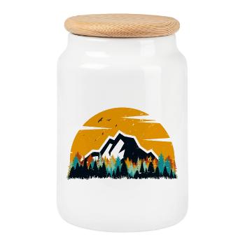 Sunset Mountain Forest - Cookie Jar with Wooden Lid - white - Front
