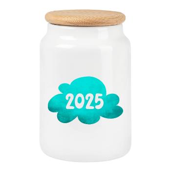 Wolke 2025 Struktur New Year Sylvester Neujahr - Keksdose mit Holzdeckel - Weiß - Vorne