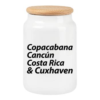 Copacabana Cancun Costa Rica und Cuxhaven - Keksdose mit Holzdeckel - Weiß - Vorne